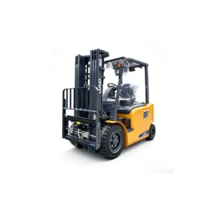 Right-front three-quarter view of yellow JAC CPD30L 3.0-tonne electric forklift with triplex mast.