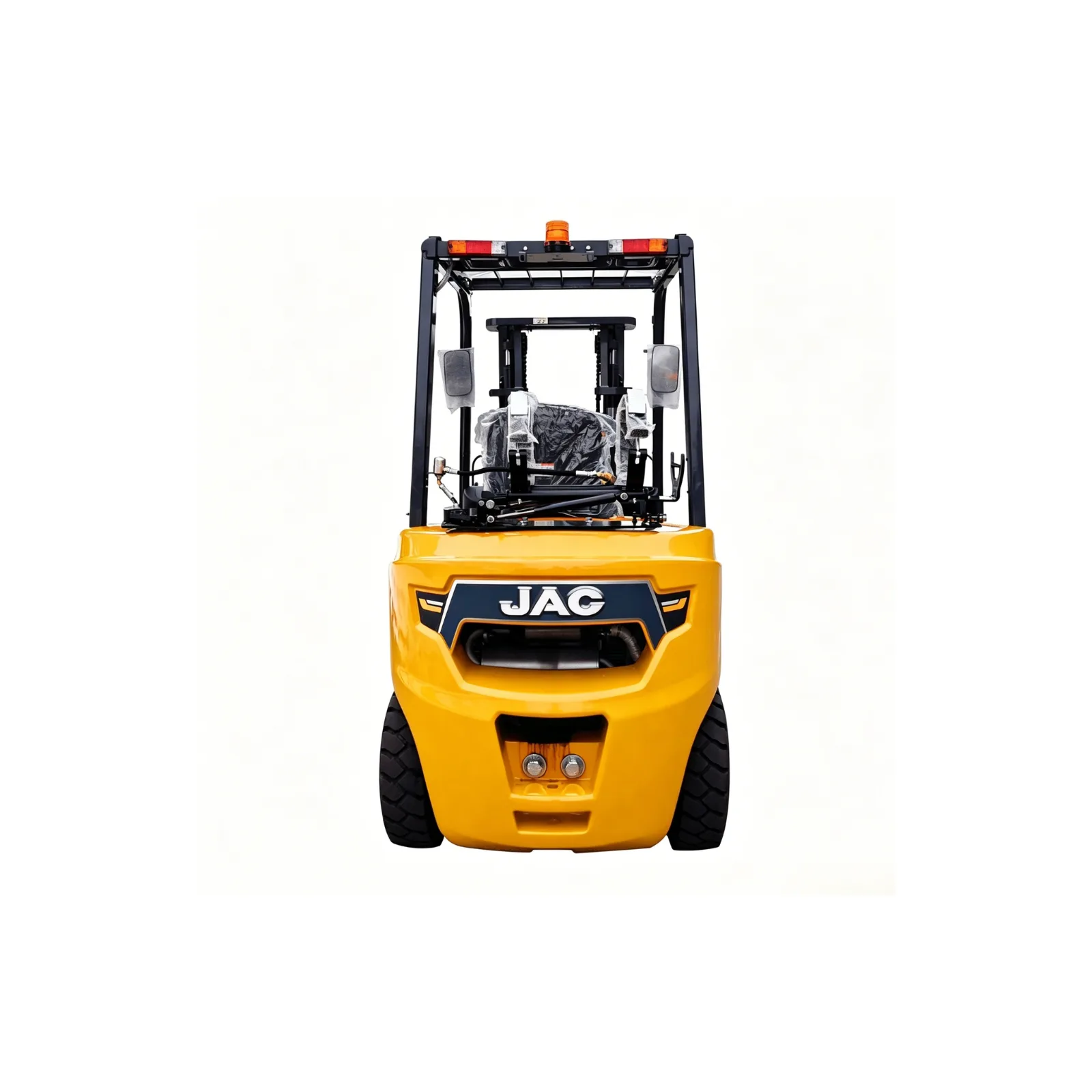 Rear view of JAC CPQYD30J-II dual-fuel forklift in yellow