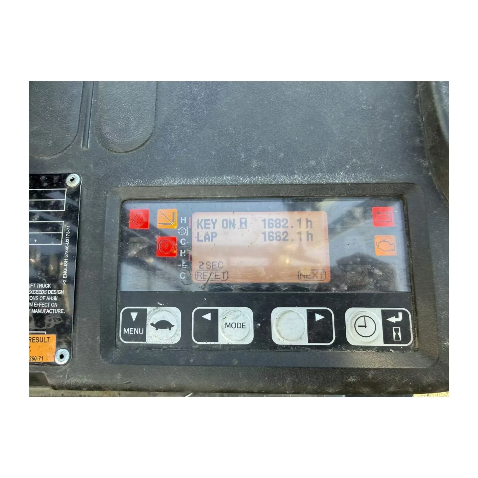 Hour meter display showing approximately 1682 hours