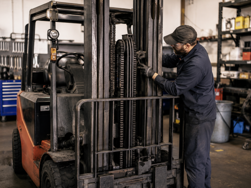 Forklift technician performing mobile service
